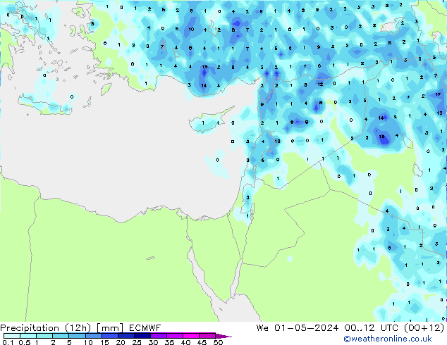 Totale neerslag (12h) ECMWF wo 01.05.2024 12 UTC