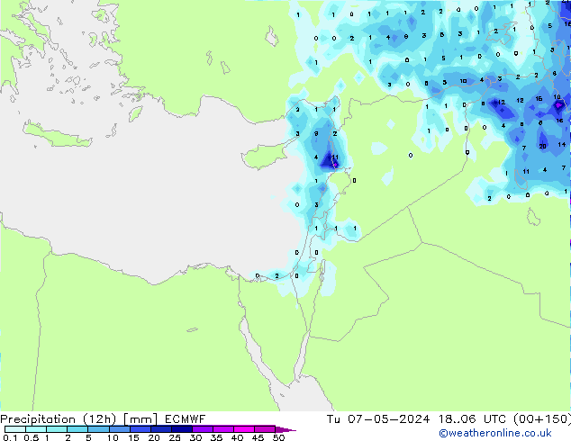 Precipitation (12h) ECMWF Tu 07.05.2024 06 UTC