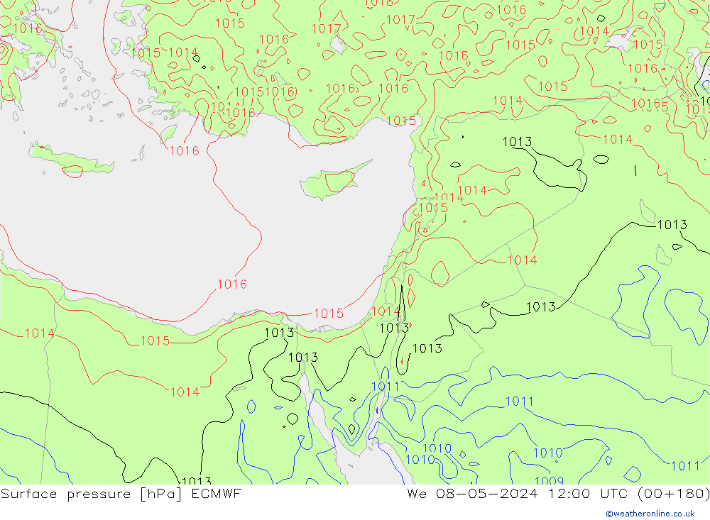 Surface pressure ECMWF We 08.05.2024 12 UTC