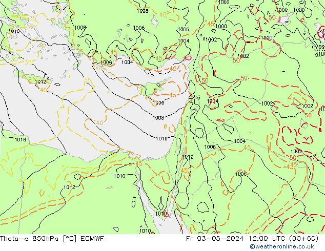 Theta-e 850гПа ECMWF пт 03.05.2024 12 UTC