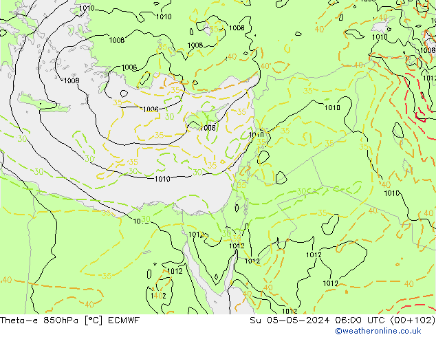 Theta-e 850hPa ECMWF zo 05.05.2024 06 UTC