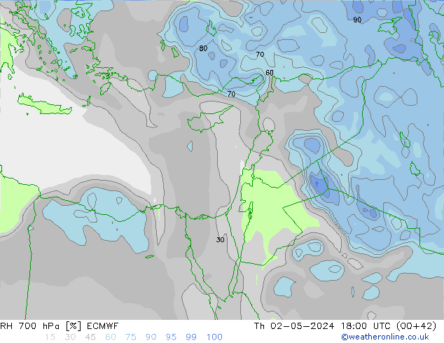 RH 700 hPa ECMWF gio 02.05.2024 18 UTC