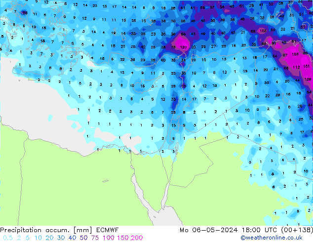 Precipitation accum. ECMWF Mo 06.05.2024 18 UTC