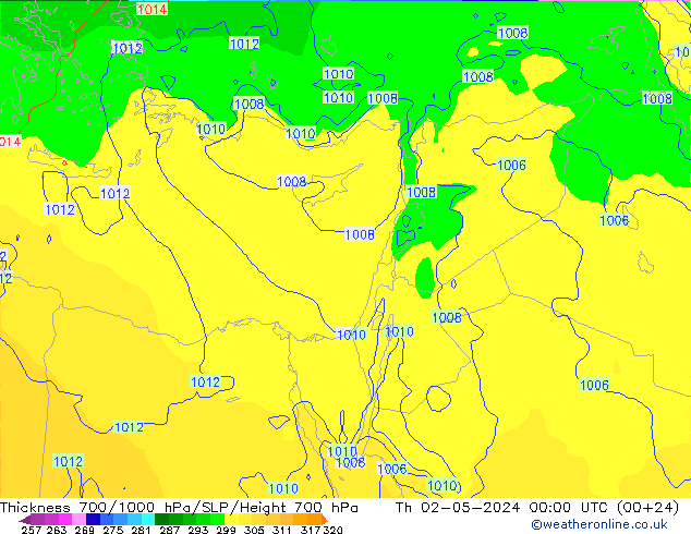 Thck 700-1000 hPa ECMWF jeu 02.05.2024 00 UTC