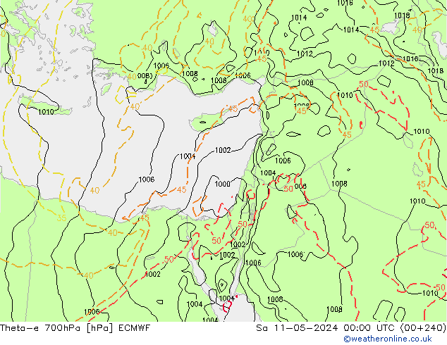 Theta-e 700hPa ECMWF sam 11.05.2024 00 UTC