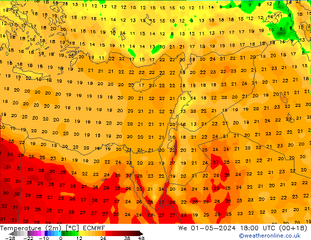 Temperatura (2m) ECMWF Qua 01.05.2024 18 UTC