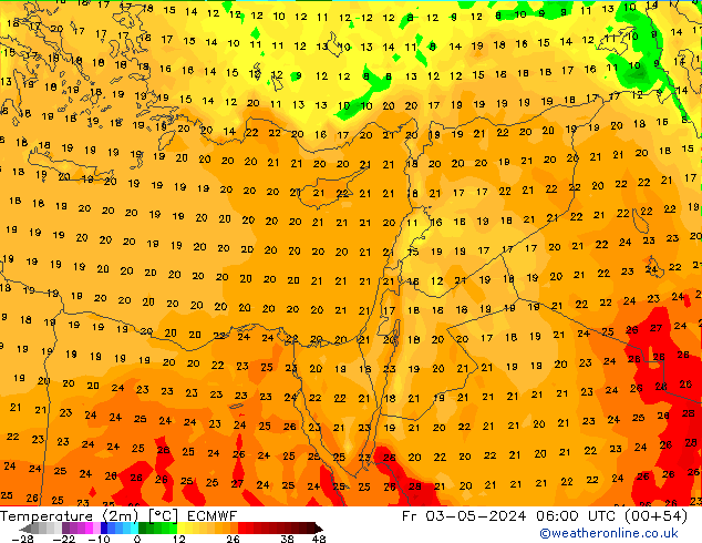 Sıcaklık Haritası (2m) ECMWF Cu 03.05.2024 06 UTC