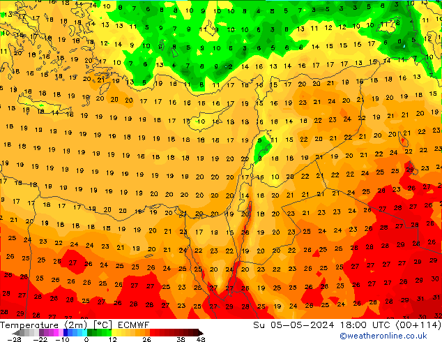 Temperature (2m) ECMWF Su 05.05.2024 18 UTC