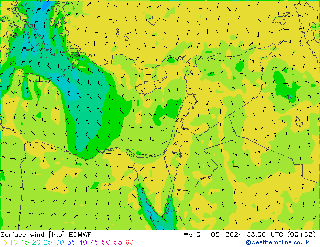 Vent 10 m ECMWF mer 01.05.2024 03 UTC