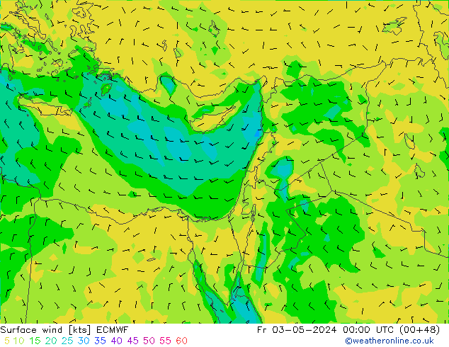 Vento 10 m ECMWF ven 03.05.2024 00 UTC