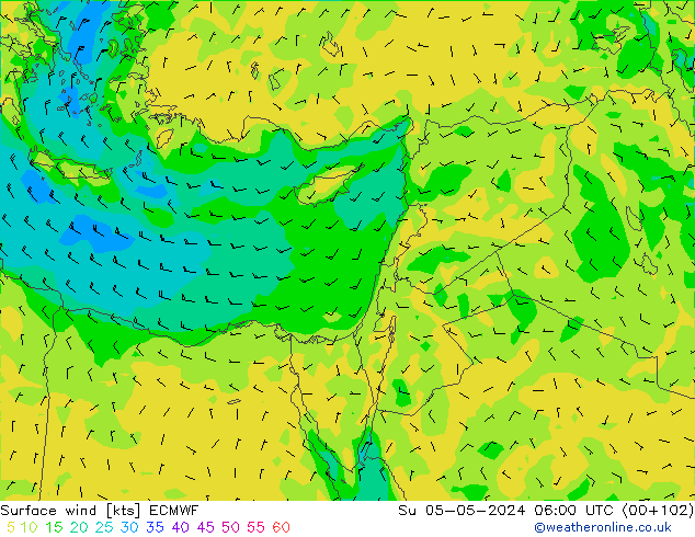 Surface wind ECMWF Su 05.05.2024 06 UTC