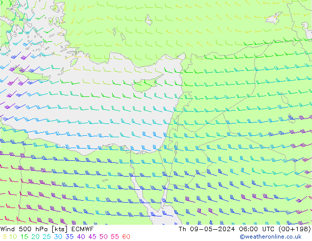 Wind 500 hPa ECMWF Th 09.05.2024 06 UTC