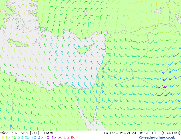 Wind 700 hPa ECMWF Tu 07.05.2024 06 UTC