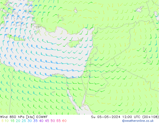 Vento 850 hPa ECMWF Dom 05.05.2024 12 UTC