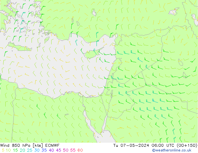 Wind 850 hPa ECMWF Tu 07.05.2024 06 UTC