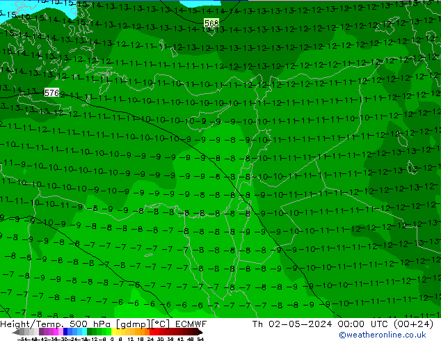 Z500/Rain (+SLP)/Z850 ECMWF Do 02.05.2024 00 UTC