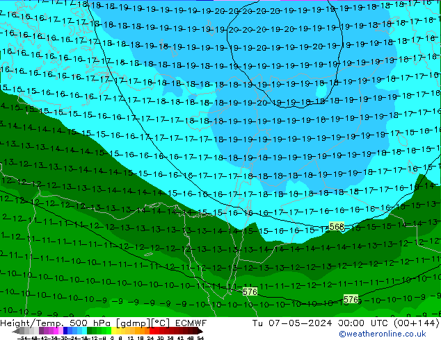 Z500/Rain (+SLP)/Z850 ECMWF wto. 07.05.2024 00 UTC