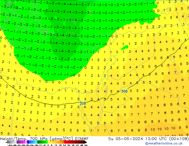 Height/Temp. 700 hPa ECMWF Ne 05.05.2024 12 UTC