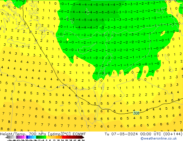 Height/Temp. 700 hPa ECMWF mar 07.05.2024 00 UTC