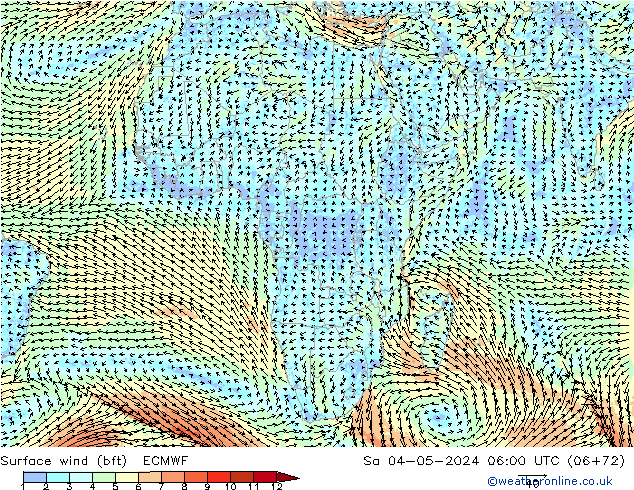 Surface wind (bft) ECMWF Sa 04.05.2024 06 UTC