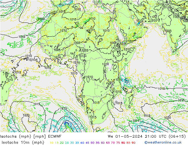 Isotachs (mph) ECMWF We 01.05.2024 21 UTC