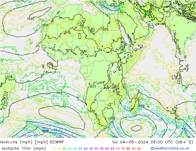 Isotachs (mph) ECMWF Sa 04.05.2024 06 UTC