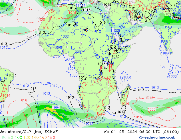 Jet stream/SLP ECMWF We 01.05.2024 06 UTC