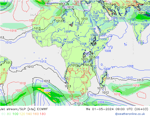 Prąd strumieniowy ECMWF śro. 01.05.2024 09 UTC