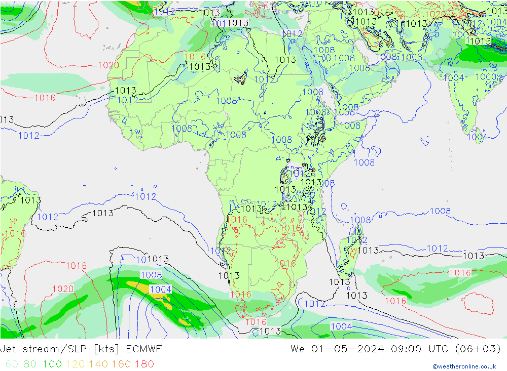 Jet stream/SLP ECMWF We 01.05.2024 09 UTC