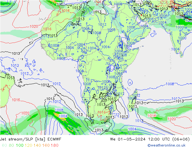 Corrente a getto ECMWF mer 01.05.2024 12 UTC