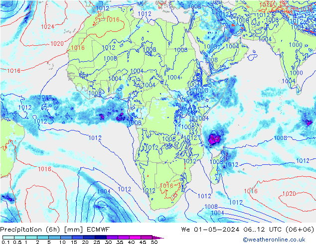 Z500/Rain (+SLP)/Z850 ECMWF Qua 01.05.2024 12 UTC
