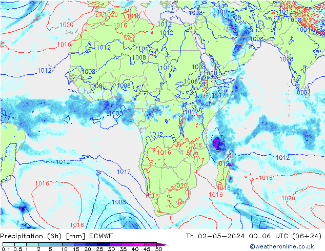 Precipitation (6h) ECMWF Th 02.05.2024 06 UTC