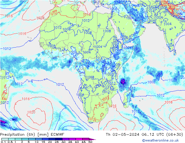 Z500/Rain (+SLP)/Z850 ECMWF Th 02.05.2024 12 UTC