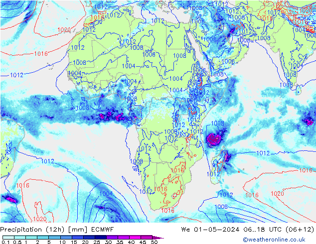 Precipitation (12h) ECMWF We 01.05.2024 18 UTC
