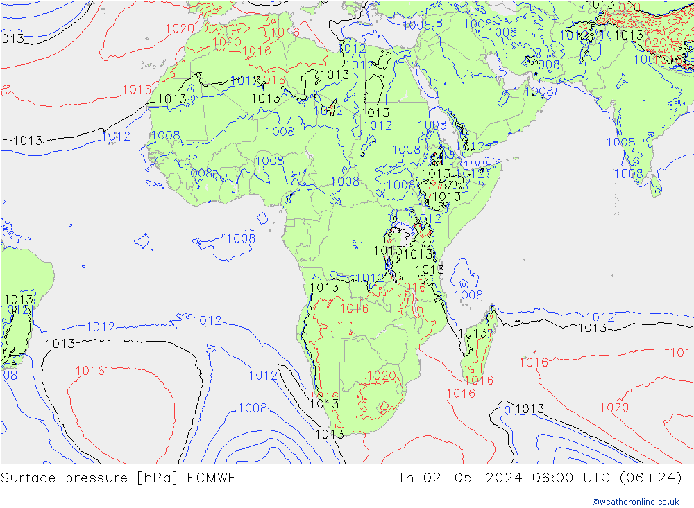 Surface pressure ECMWF Th 02.05.2024 06 UTC