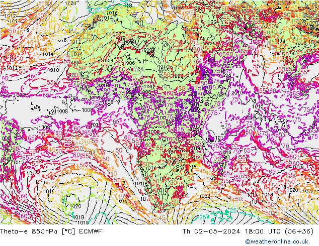 Theta-e 850hPa ECMWF jeu 02.05.2024 18 UTC