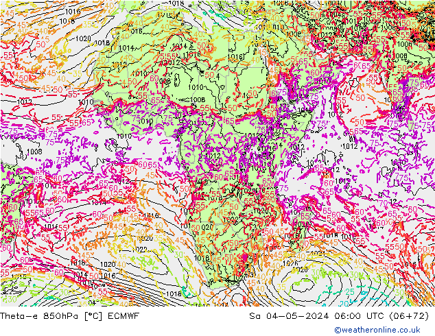 Theta-e 850hPa ECMWF Sa 04.05.2024 06 UTC