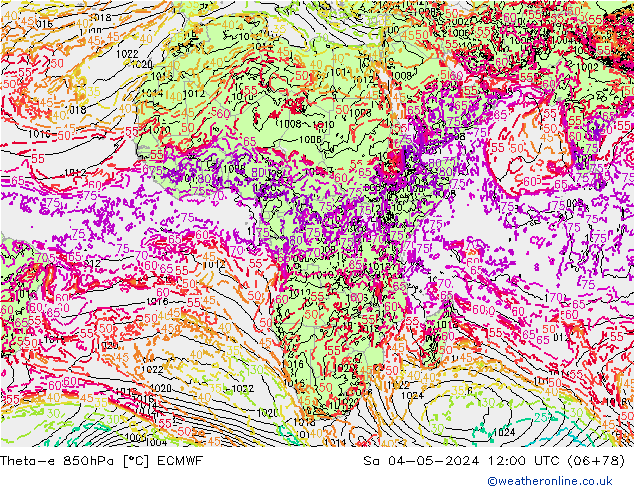 Theta-e 850hPa ECMWF Cts 04.05.2024 12 UTC