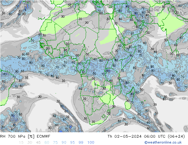 RH 700 hPa ECMWF Th 02.05.2024 06 UTC