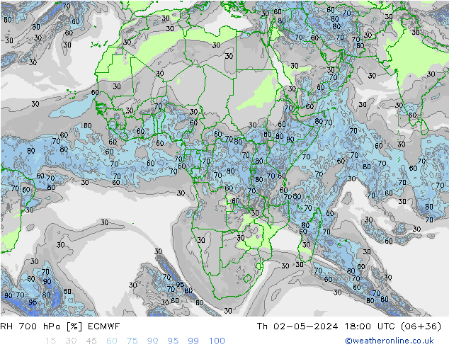 RH 700 гПа ECMWF чт 02.05.2024 18 UTC