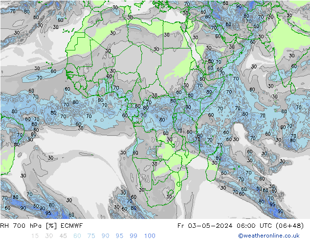 RH 700 hPa ECMWF Fr 03.05.2024 06 UTC