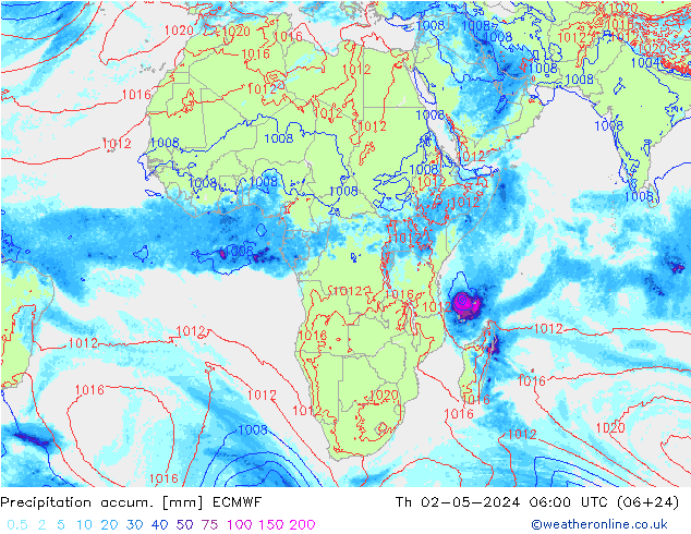 Precipitation accum. ECMWF czw. 02.05.2024 06 UTC