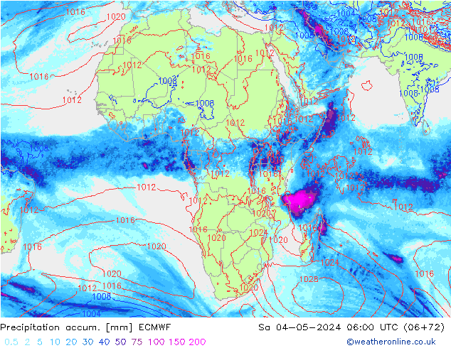 Precipitation accum. ECMWF Sa 04.05.2024 06 UTC