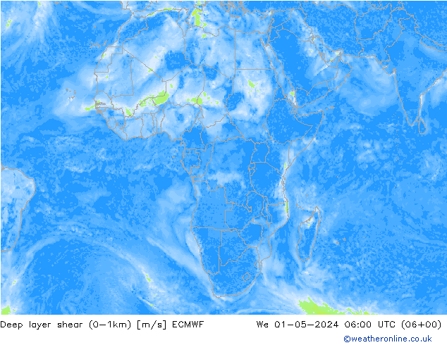 Deep layer shear (0-1km) ECMWF We 01.05.2024 06 UTC