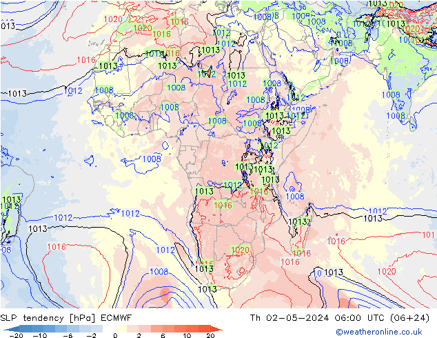 SLP tendency ECMWF Th 02.05.2024 06 UTC