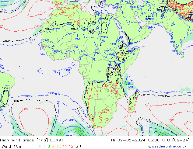 yüksek rüzgarlı alanlar ECMWF Per 02.05.2024 06 UTC