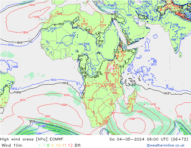 High wind areas ECMWF Sa 04.05.2024 06 UTC