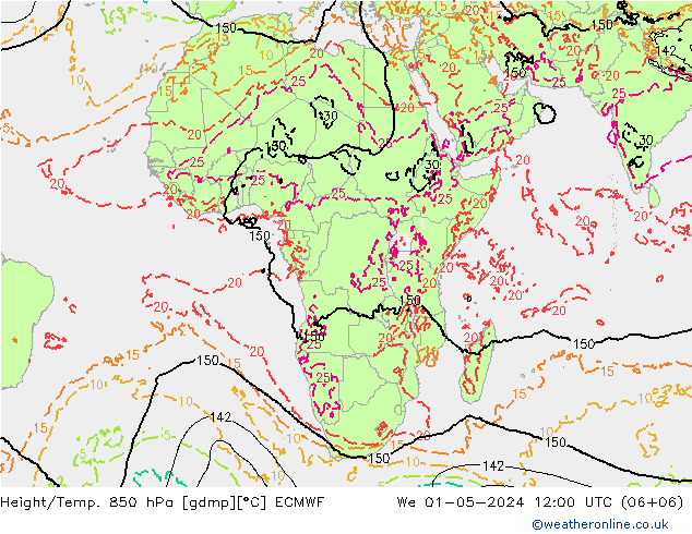 Z500/Rain (+SLP)/Z850 ECMWF We 01.05.2024 12 UTC