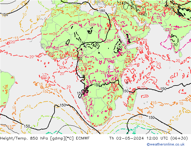 Z500/Rain (+SLP)/Z850 ECMWF Th 02.05.2024 12 UTC