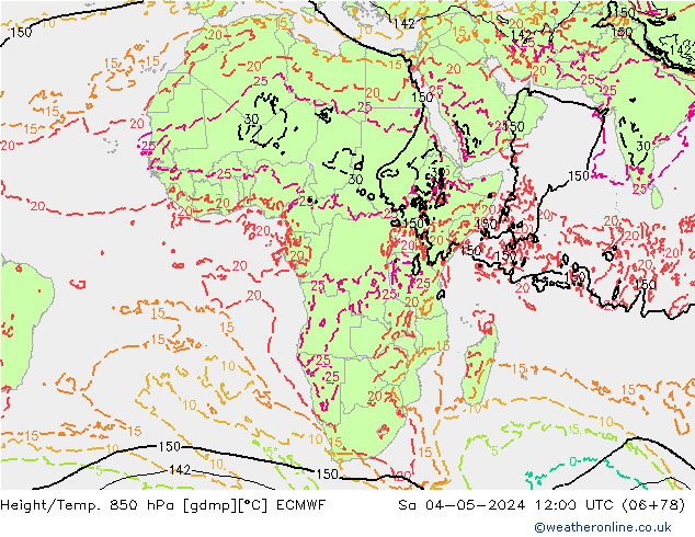 Z500/Rain (+SLP)/Z850 ECMWF sab 04.05.2024 12 UTC